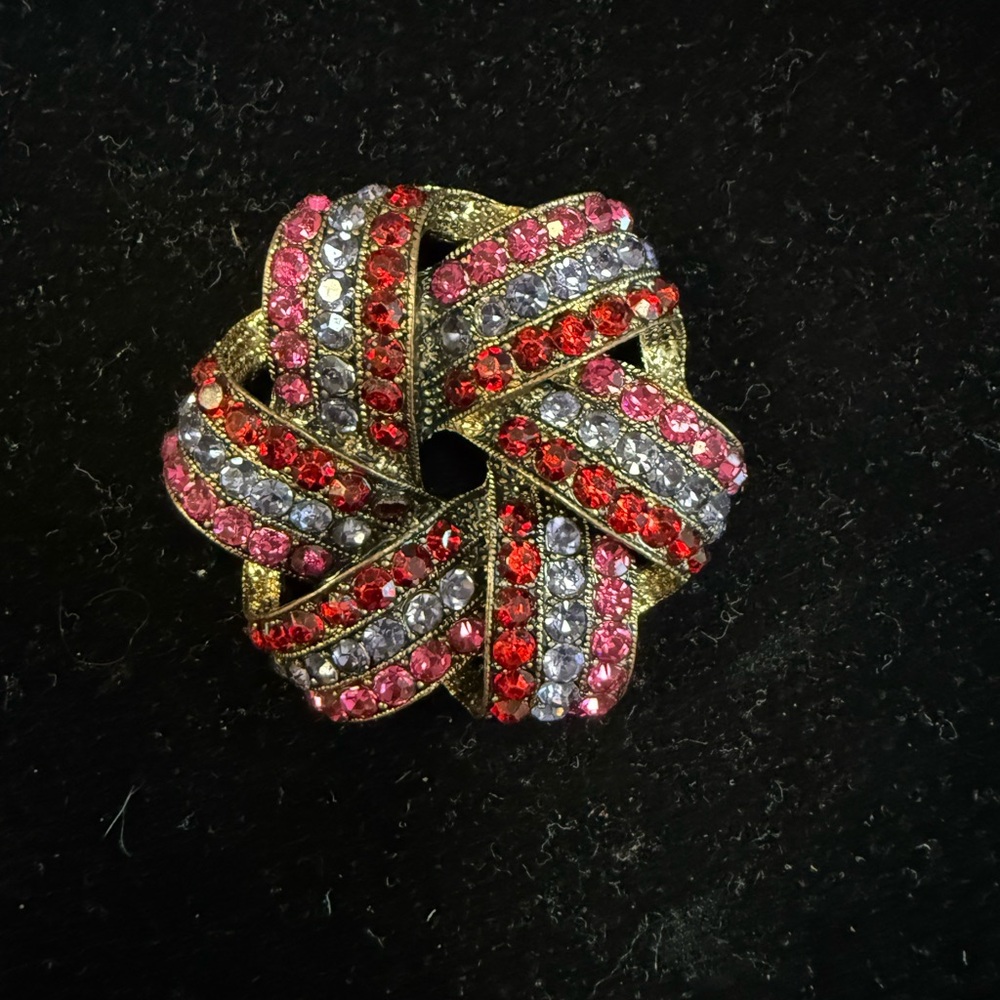 Monet Gold Brooch with Red and Pink Accents